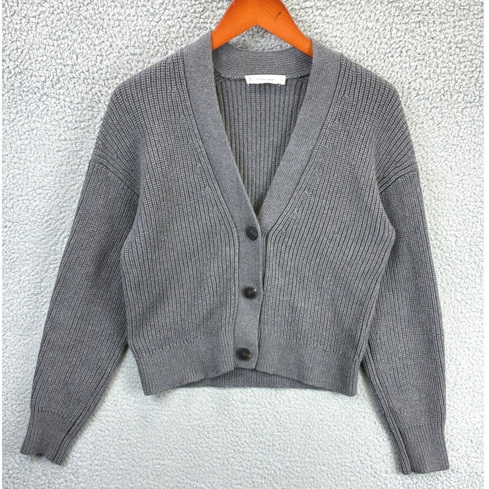 Everlane Ribbed V-Neck Cardigan Sweater Womens S Gray Knit Fall Cozy Minimalist